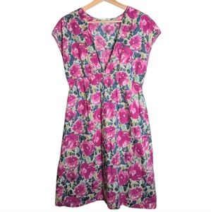Garnet Hill Watercolor Pink Floral Cotton Dress size 8 Lightweight Spring